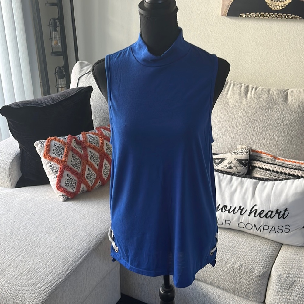 Matty M | Sleeveless Mock Neck Lace-Up Detail Tank Top